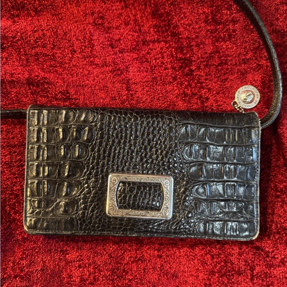 Brighton Black Clutch with Crocodile Texture and Metallic Detail-